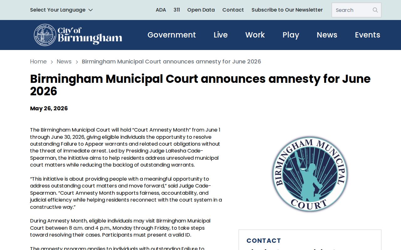 Birmingham warrant records 2026 court amnesty eligibility