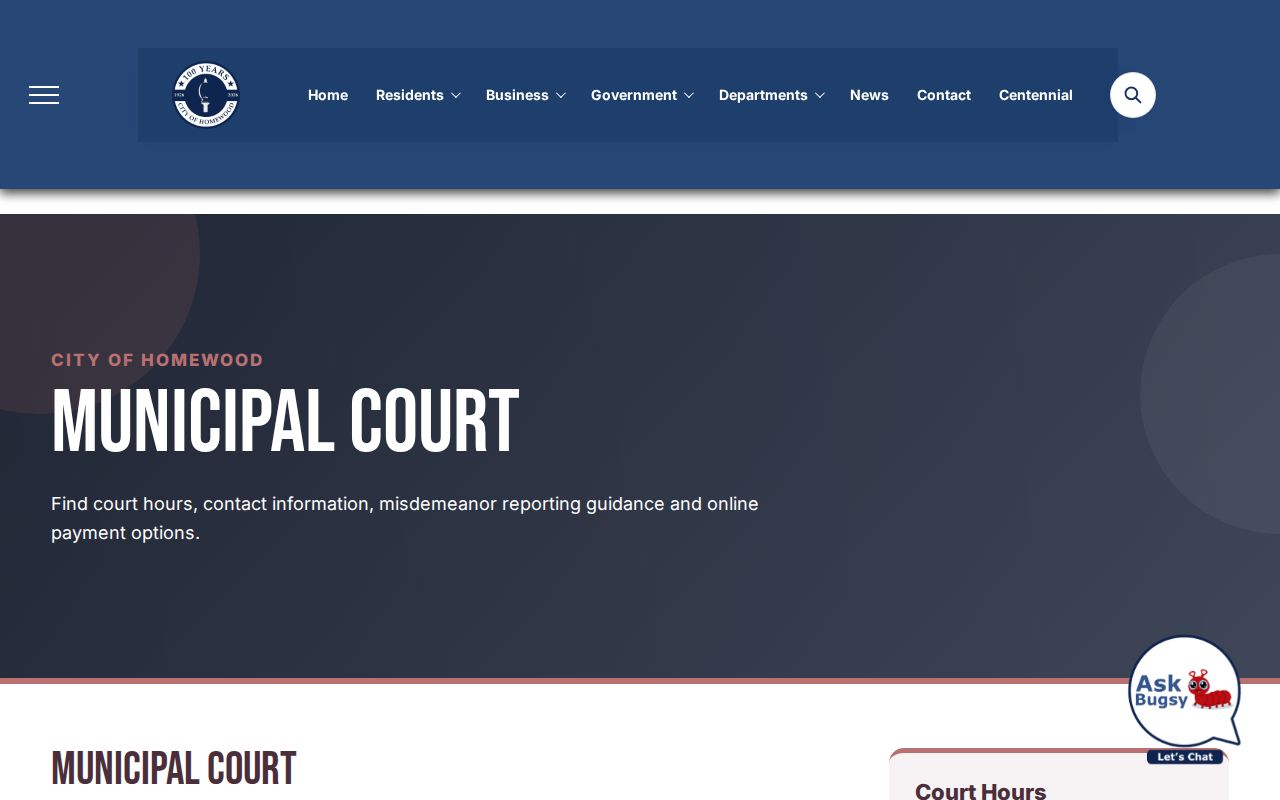 Homewood warrant records municipal court clerk and hours