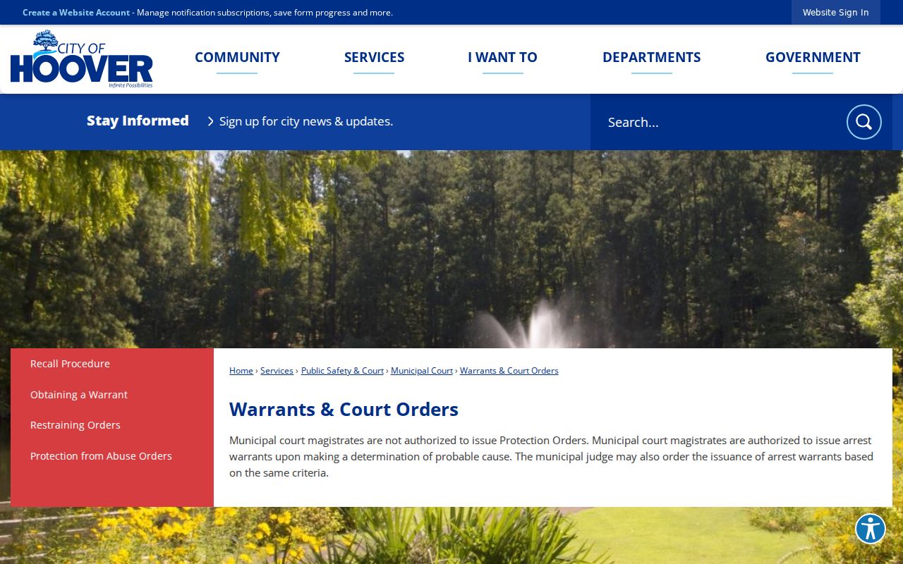 Hoover warrant records municipal warrant authority