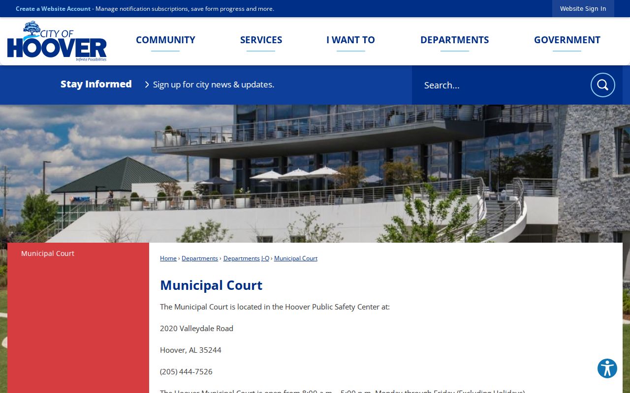 Hoover warrant records Public Safety Center court page
