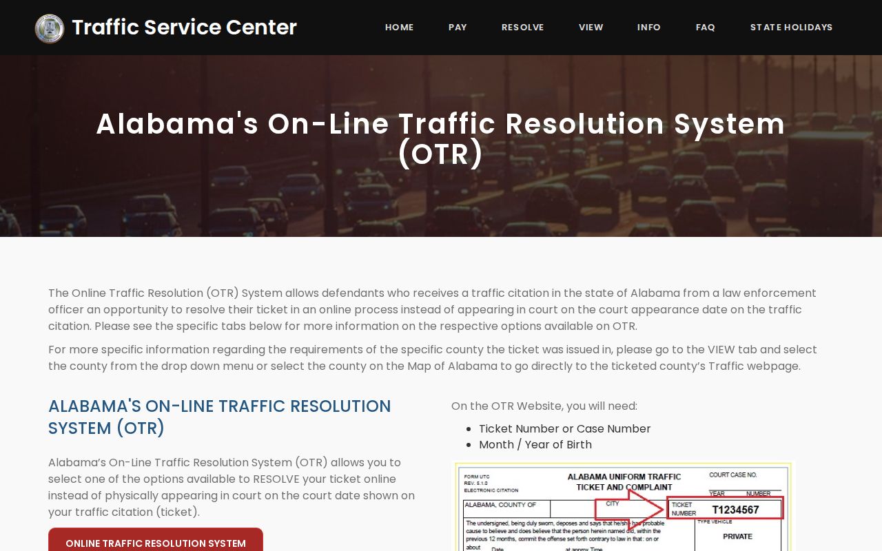 Official Alabama interface for a Jefferson County traffic warrant