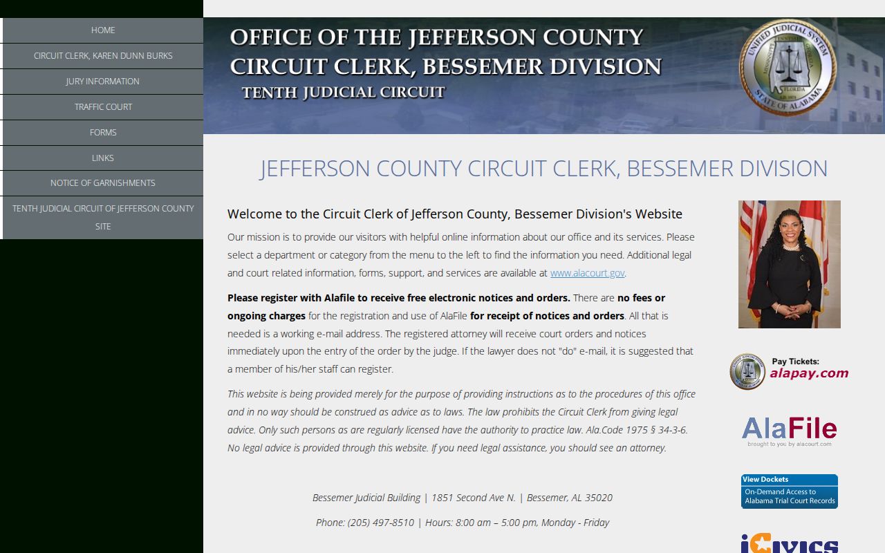 Bessemer warrant records Judicial Building and Circuit Clerk
